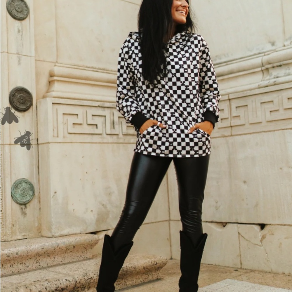 Square Dance Pullover -Black and White Checkered Hoodie